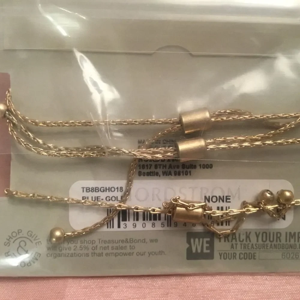 NWT Treasure & Bond (Nordstrom) Set of 3 Adjustable Goldtone Bracelets